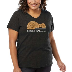 LA Pop Art Nashville Guitar - Women's Word Art V-Neck - 1 of 4