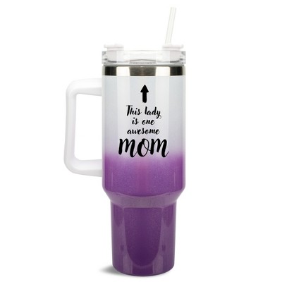 Elanze Designs This Lady Is One Awesome Mom Arrow 40 oz. Stainless Steel, Large Water Bottle Coffee Mug, Spill & Leak Resistant, Thermal Travel