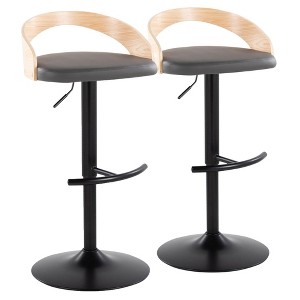 30" Contemporary Swivel Adjustable Barstool with Curved Low Back and Rounded T Footrest for Kitchen or Home Bar, Set of 2 - 1 of 4