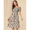 Allegra K Women's Cottagecore Floral Square Neck Puff Sleeves Summer Midi Smocked Dress - 2 of 4