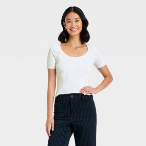 Women's Ribbed Seamless Scoop Neck T-Shirt - A New Day™ - 1 of 4