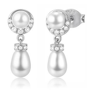Molenia Pearl Drop Earrings, S925 Silver Dangle Earrings, Convertible Stud Earring, Cubic Zirconia Gemstone, Bridal Earrings,  Birthday Gift For Her