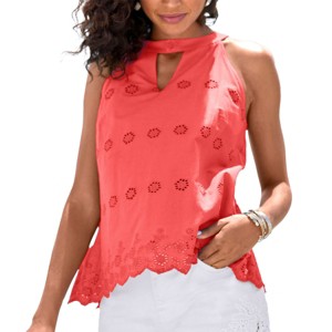 Women's Sleeveless Eyelet Lace Blouse Shirt - LASCANA - 1 of 4