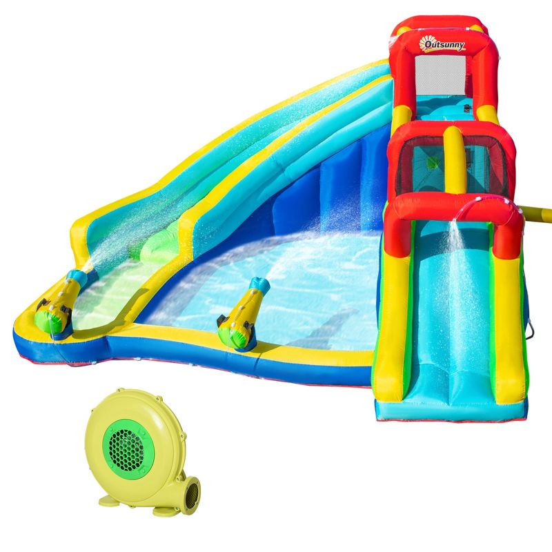 Outsunny 5-in-1 Inflatable Water Slide Kids Bounce House Water Park Includes Trampoline Slide Water Pool Cannon Climbing Wall with Carry Bag, 4 of 7