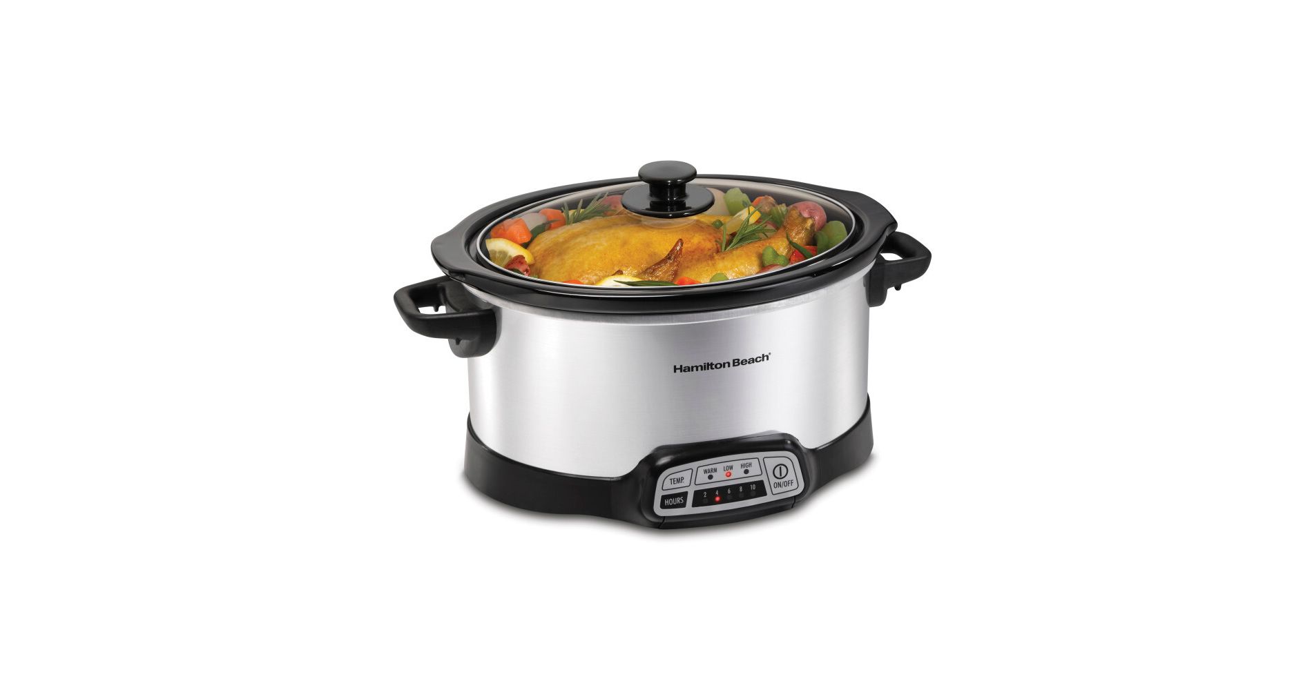 Hamilton Beach Programmable Slow Cooker - Silver - 33463: 6 Qt Stoneware Pot, 8 Settings, Stay-Cool Handles, 1-Year Warranty