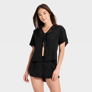 Women's Lace Trim Satin Fly Away Top and Shorts Pajama Set - Auden