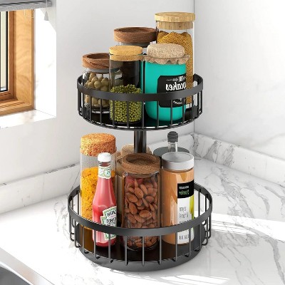 LunaLulinlk lazy susan 2 Tier Turntable 10 inch, Rotating Spice Racks for Pantry Cabinet Cupboard Organizer Table Black