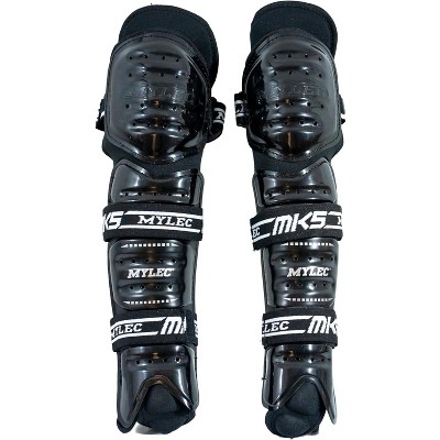 Mylec MK5 Street & Roller Hockey Full Shin Pads, Lightweight Foam Rubber, Breathable Mesh, Velcro Straps, Hard Front Shell - 1 Pair