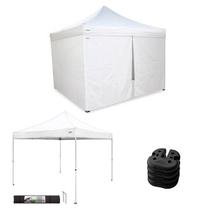 Caravan Canopy V-Series 10 x 10' 2 Straight Leg Sidewall Kit & M-Series Pro 2 10 x 10 Foot Shade Tent with Roller Bag & Set of 4 6-Pound Weight Plates - 1 of 4