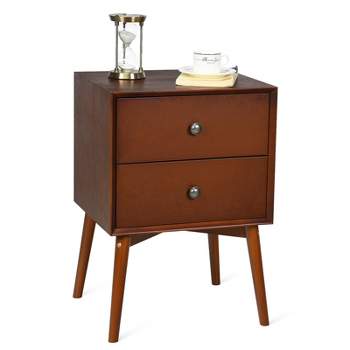 Tangkula Mid Century Nightstand Sofa End Table Bedroom Side Table with 2 Drawers