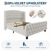 Diamond Button High-Back Upholstered Bed, Modern High Platform Bed Frame, Solid Wood with Soft and Comfortable Sponge Velvet, Bedroom Furniture - 2 of 4