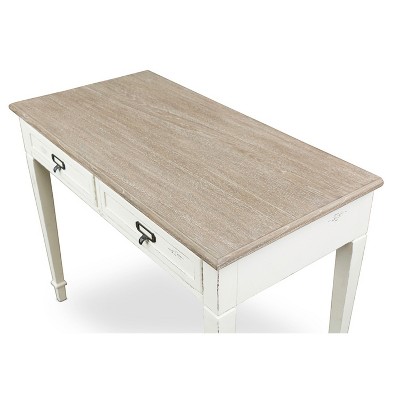 Dauphine White and Light Brown Wood Writing Desk