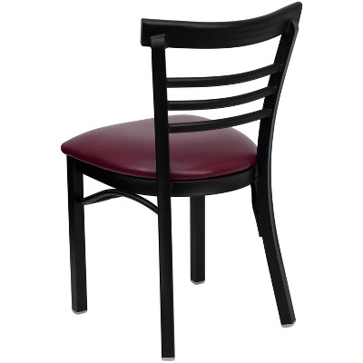 Black Metal Ladder Back Chair with Burgundy Vinyl Seat