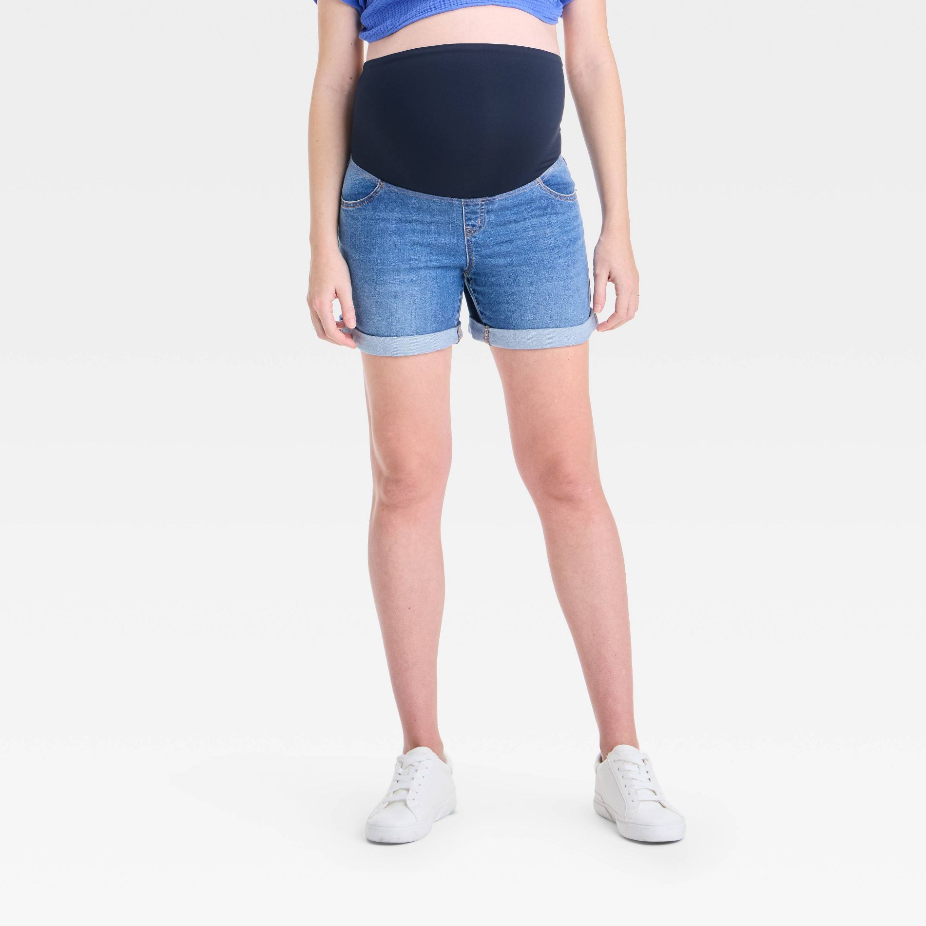 Over Belly High-Rise Maternity Jean Shorts - Isabel Maternity by Ingrid & Isabel™ Medium Wash 8: Cotton Blend, Stretch Denim, 5" Inseam