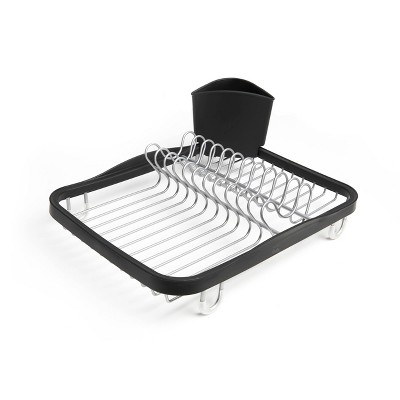 Black and Silver Metal Dish Rack with Utensil Cup