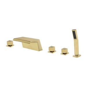 Cobbe Brushed Gold 5-Hole Bathtub Faucet Kit with Hot Water Switch, 7.09-Inch Wide Tub Spout, Cold Water Switch, Diverter Knob Hand Shower - 1 of 4