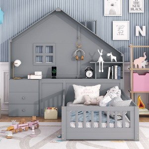 CAVINAS Twin/Full Size House Bed Frame with Bedside Drawers & Shelves,Platform Floor Bed for Kids Room,Bedroom - 1 of 4