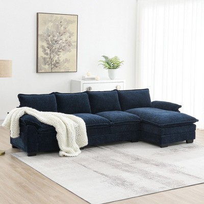Modern L-Shaped Chenille Sofa, 5-Seater with Double Cushions, Sleeper Couch for Living Room.