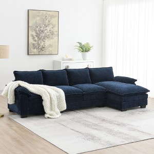 Modern L-Shaped Chenille Sofa, 5-Seater with Double Cushions, Sleeper Couch for Living Room. - 1 of 4