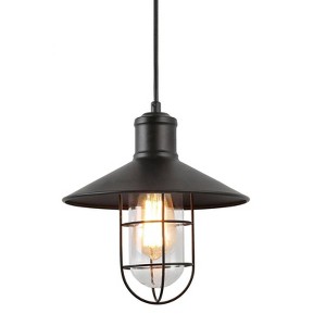 LNC Elvis 1-Lights 10.2" Farmhouse Dome Pendant  Lights, Matte Black with Clear Glass - 1 of 4