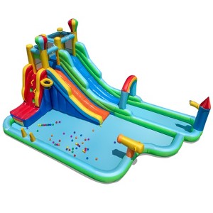 Tangkula Inflatable Water Park w/Climbing Wall Basketball Rim Splash Pool Blower Excluded - 1 of 4