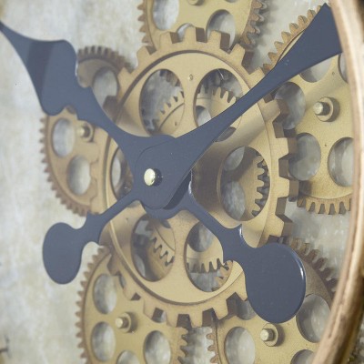 Gilded Gold Round Metal Gear Wall Clock with Roman Numerals