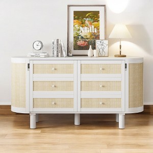 Mshliw Murphy Bed with Hidden Storage and Modern Woven Design, Foldable Space-Saving Bed with Rattan Drawer Accents, Built-in Side Cabinets - 1 of 4