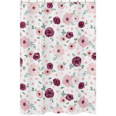 Burgundy Wine and Pink Watercolor Floral Shower Curtain White - Sweet Jojo Designs