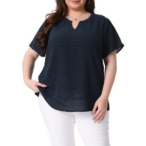 Agnes Orinda Women's Plus Size Pin Dots Notched V-Neck Dressy Trendy Fashion Casual Summer Blouses - 1 of 4