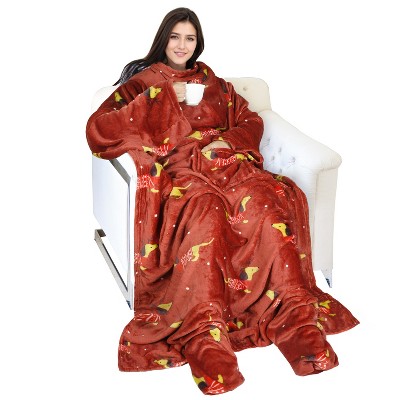 Catalonia Fleece Wearable Blanket with Sleeves and Foot Pockets, Micro Plush Wrap Sleeved Throw Blanket Robe, Super Fuzzy Cozy TV Blanket Throw, Gift
