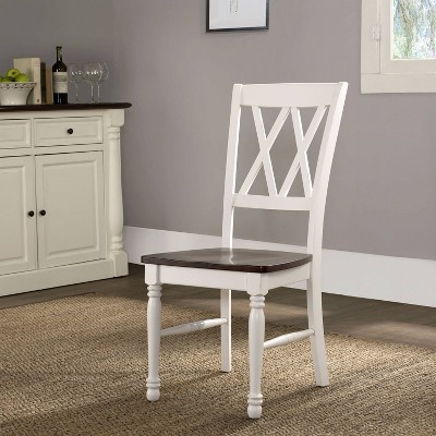 White Cross Back Rustic Wood and Metal Dining Chairs, Set of 2