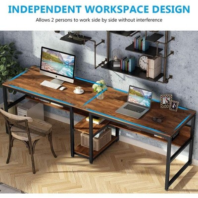 78.7" Brown Wood Double Desk with Open Storage Shelf