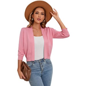 BLUEMING Womens Soft Knit Sweater Cardigan Bracelet Sleeve Open Front Cardigan Above Hip Length Cardigan - 1 of 4