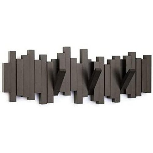 Umbra Sticks Multi Rack Modern Space Saving Hanger with 5 Flip Down Hooks for Hanging Coats Brown