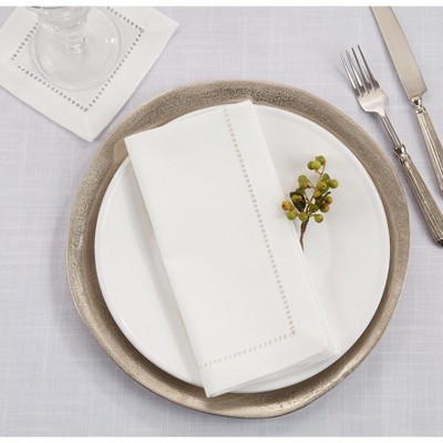 Ivory Hemstitched Border Polyester Napkins, Set of 12