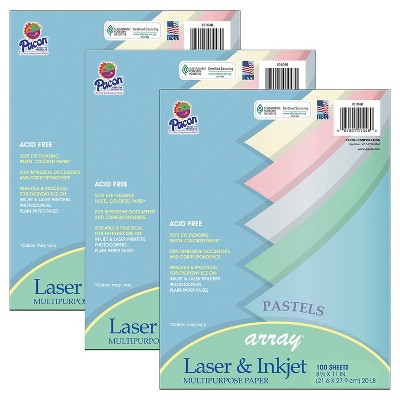 Pacon® Pastel Multipurpose Paper Array, 8-1/2" x 11", 100 Sheets Per Pack, 3 Packs