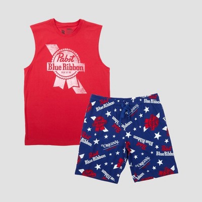 Men's Pabst Blue Ribbon Tank Top and Shorts Pajama Set - Red