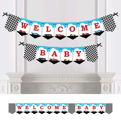 Big Dot of Happiness Let's Go Racing - Racecar - Baby Shower Bunting Banner - Race Car Party Decorations - Welcome Baby