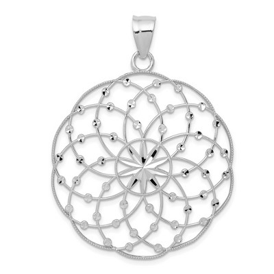 Black Bow Jewelry 14k White Gold Scalloped Ornate Pendant, 38mm (1 1/2 inch)
