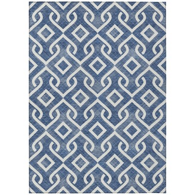 Navy Blue And Ivory Geometric Washable Indoor Outdoor Area Rug