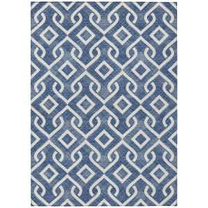 Navy Blue And Ivory Geometric Washable Indoor Outdoor Area Rug - 1 of 4