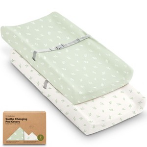 KeaBabies 2pk Soothe Changing Pad Covers for Girl, Boy, Organic Soft Cotton Contoured Diaper Changing Table Pad Covers - 1 of 4
