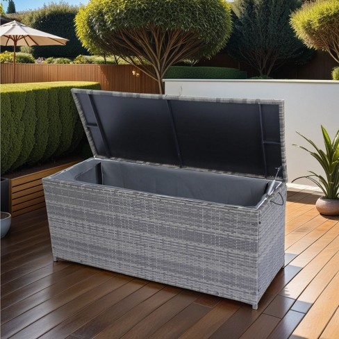 113 Gallon Rattan Gray Patio Storage Bench Outdoor Storage Box for Kids Toys and Pillows Maison Boucle