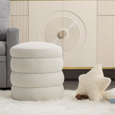 Round Ottoman with Storage, Comfy Upholstered Footrest, Vanity Stool for Bedroom, Living Room, Makeup Room – Maison Boucle