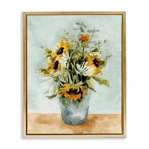 Stupell Industries Sunflower Blossom Watercolor Detail Floating Frame Canvas Art, Gold, 25" x 31" - 1 of 4
