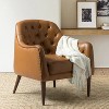 Justo 28.5" Wide Tufted Genuine Leather Wood Legs Accent Barrel Chair for Living Room with solid wood legs | ARTFUL LIVING DESIGN - 3 of 4