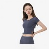 Anna-Kaci Active Women's Fitted Short Sleeve Crop Top with Side Slit Hem - 3 of 4