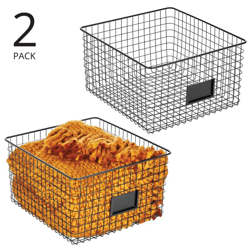 mDesign Wide Bedroom Closet Storage Organizer Basket, Label Slot, 2 of 9