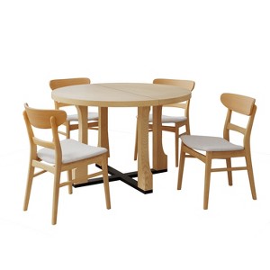 Christopher Knight Home Belle 5 Pieces Mid-Century Modern Wood Upholstered Dining Set - 1 of 4