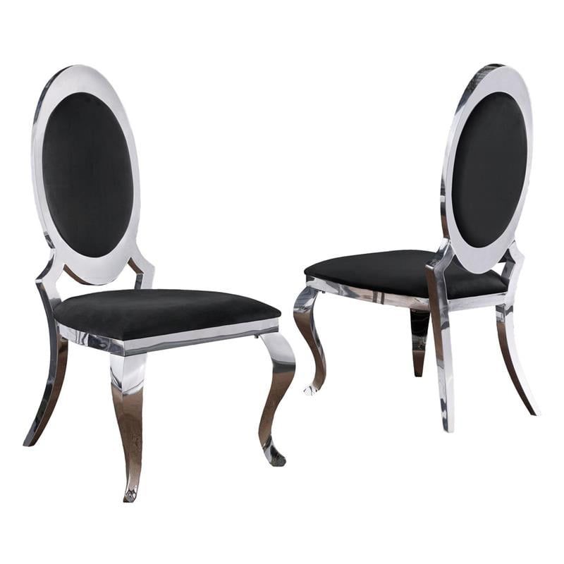Classy Round Back Black Velvet Side Chairs with Silver Legs (Set of 2), 1 of 3